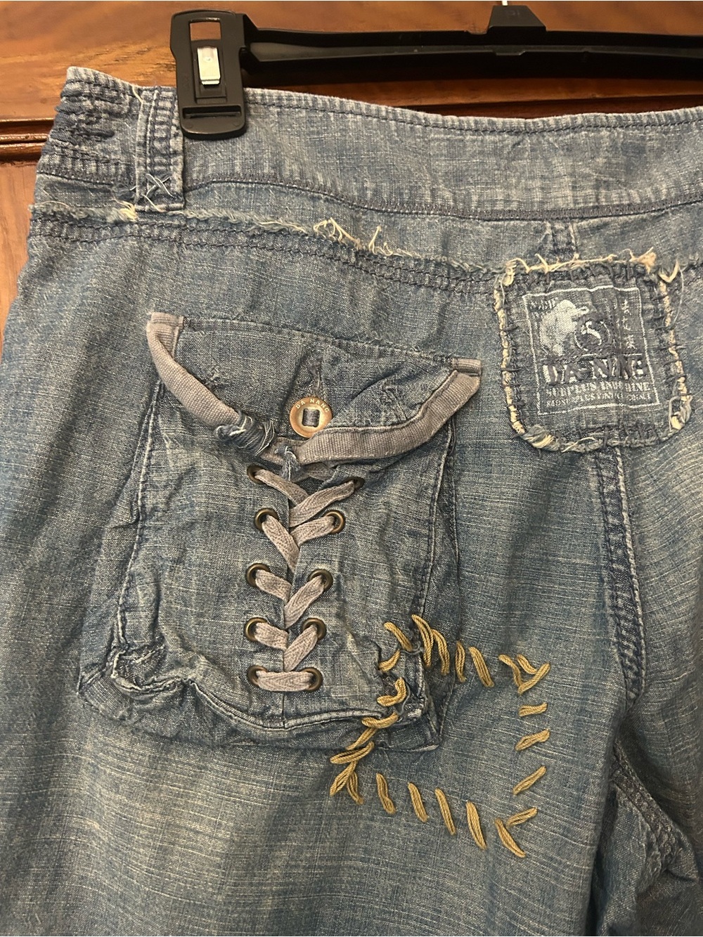 Y2K Da-Hang Chambray Denim Shorts Embroidered Laced Blue Large - Picture 6 of 10